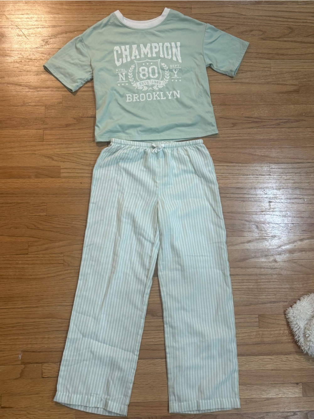 art class Mint Green and White Striped Kids Pajama Set